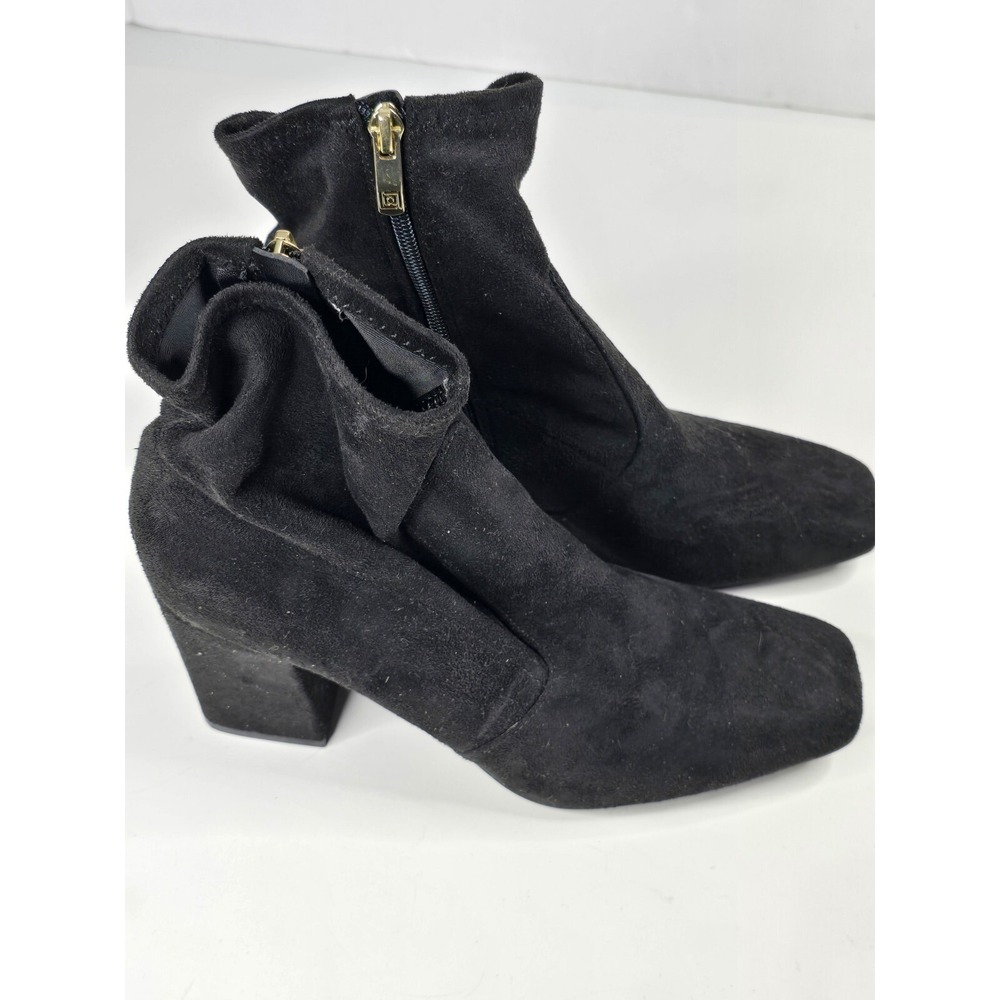Liz Claiborne Lc Karter Leather Ankle Booties Zip Up Boots Heel Black‎ Sz 9.5M